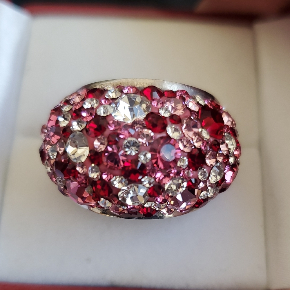 JACMEL Sterling Encrusted Pink And White Crystal Ring